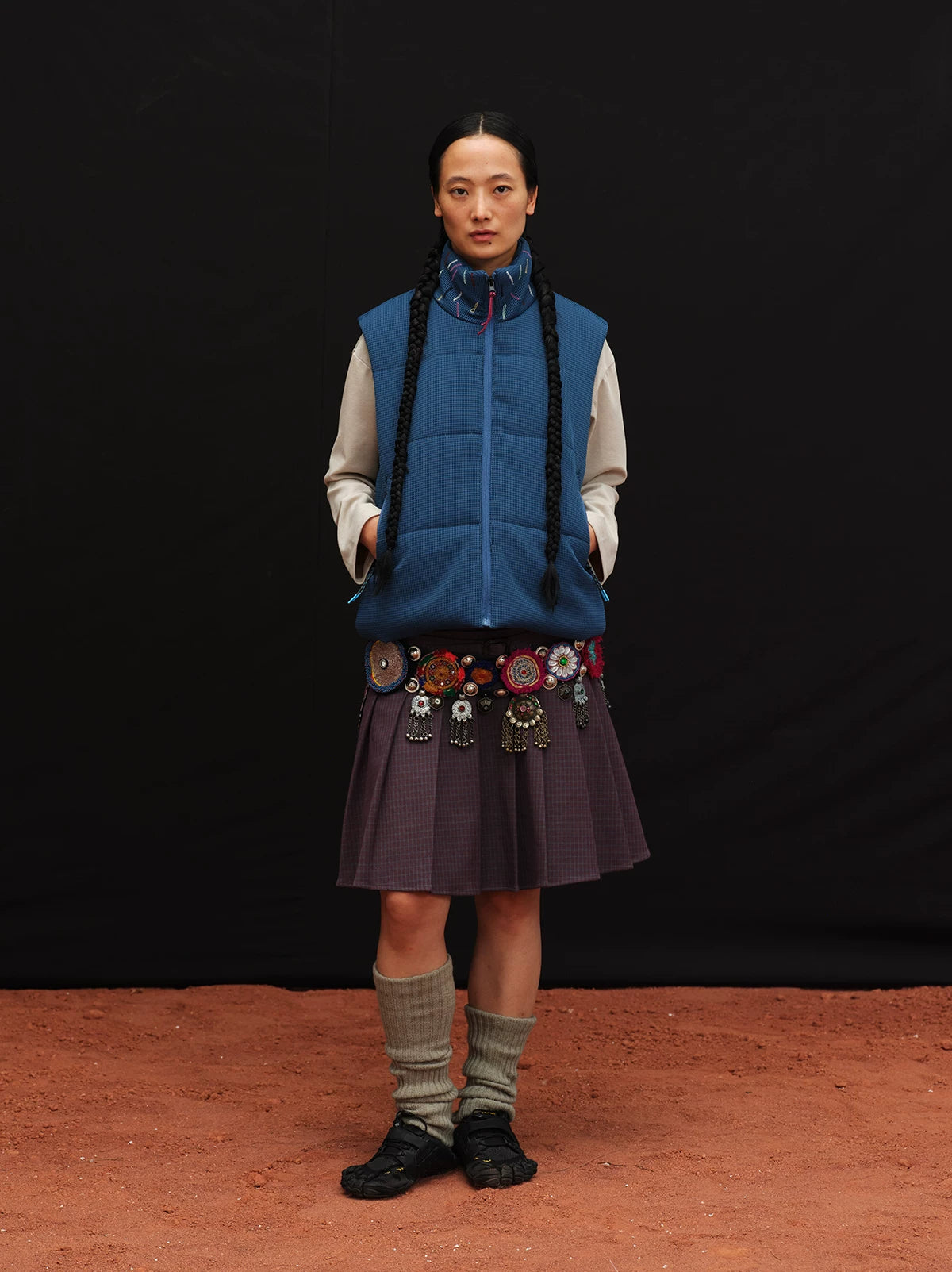 Scatter Stitch Waffle Vest in Prussian Blue