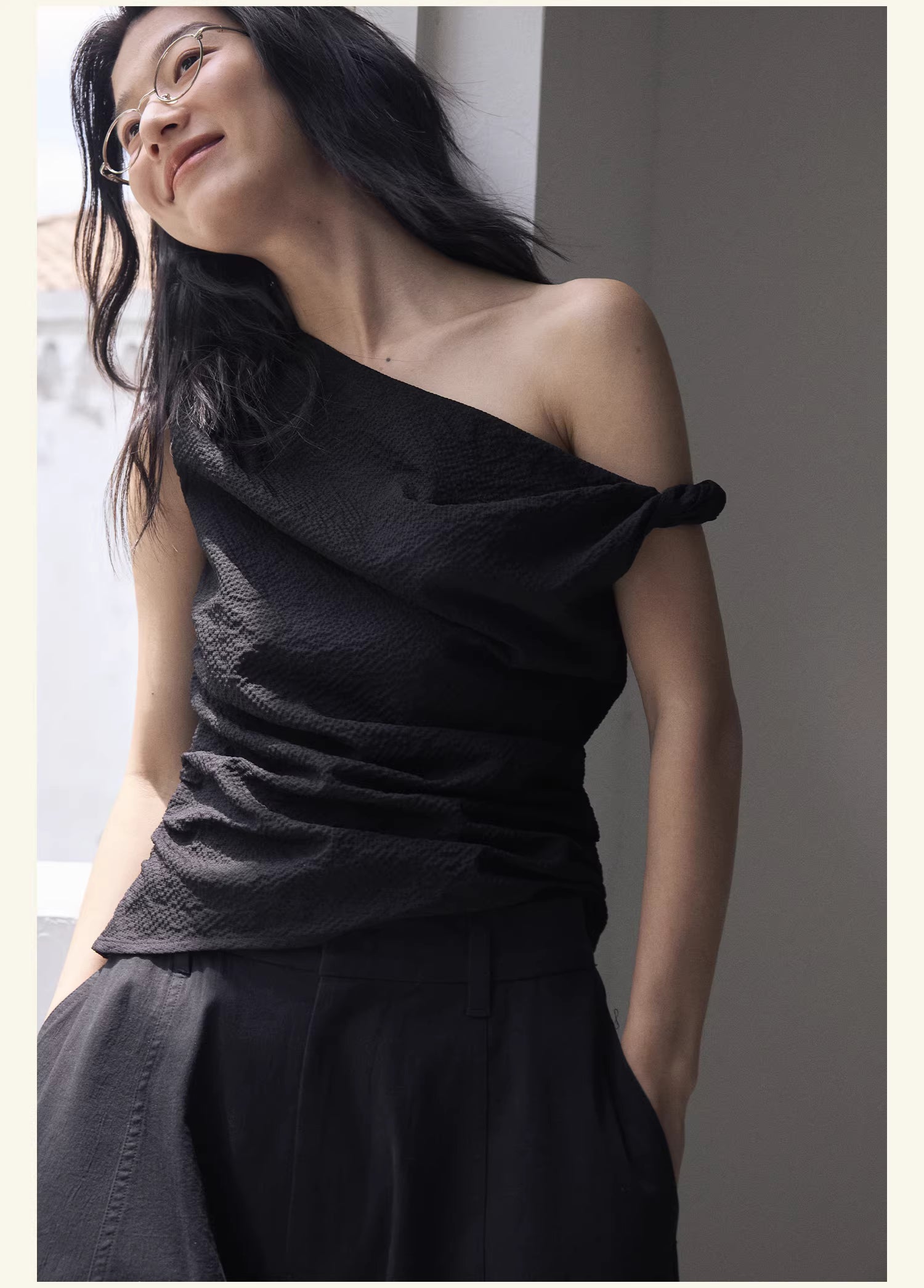 Textured Topography Off-Shoulder Top