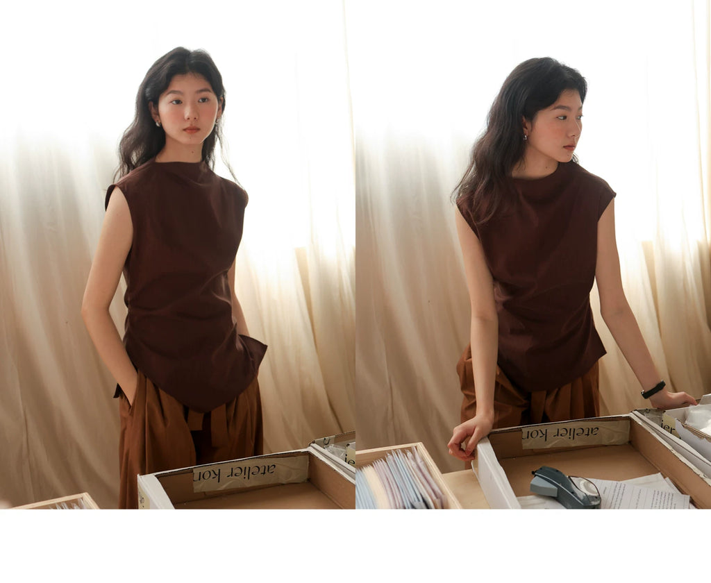 Lyocell Linen Sleeveless Top in Terracotta or Navy