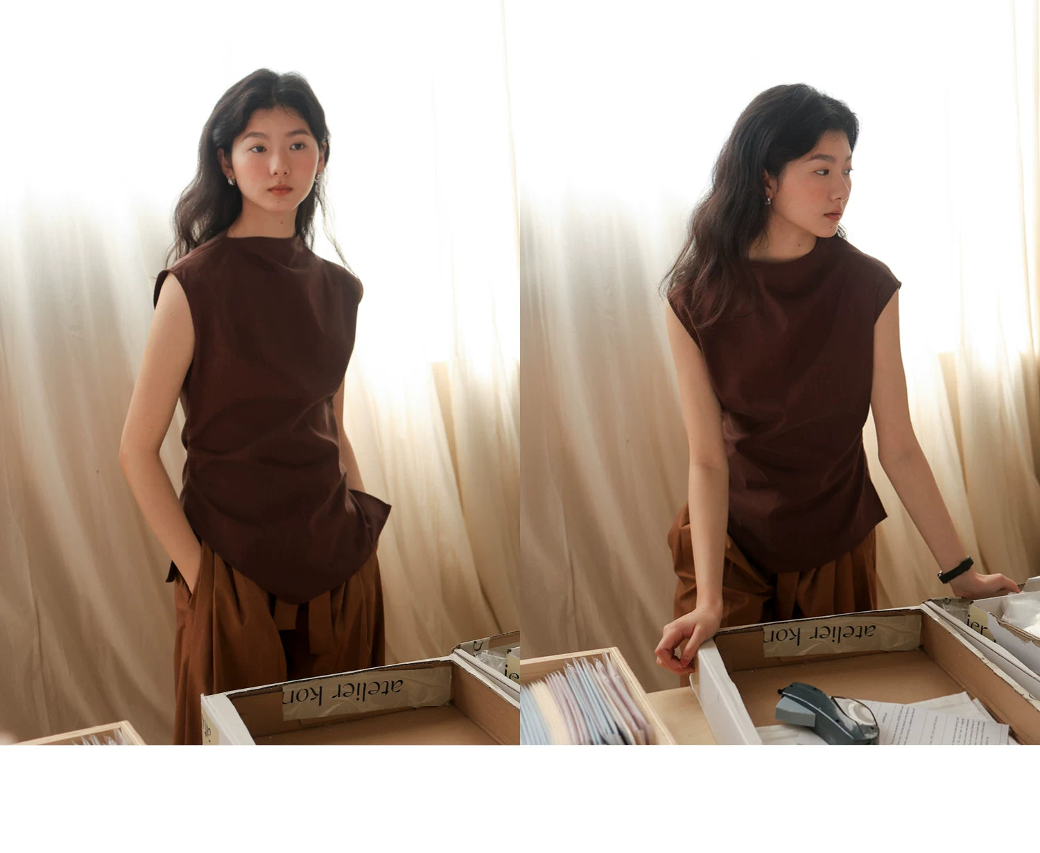 Lyocell Linen Sleeveless Top in Terracotta or Navy