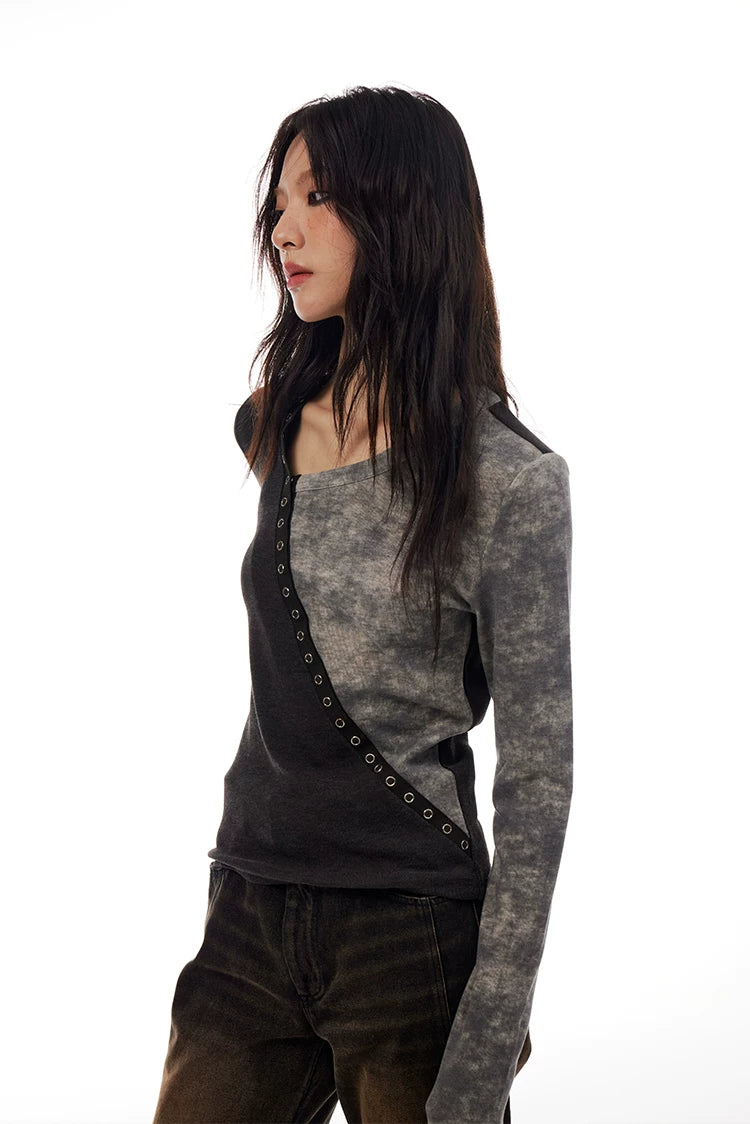 Split Wash Eyelet Long Sleeve Top