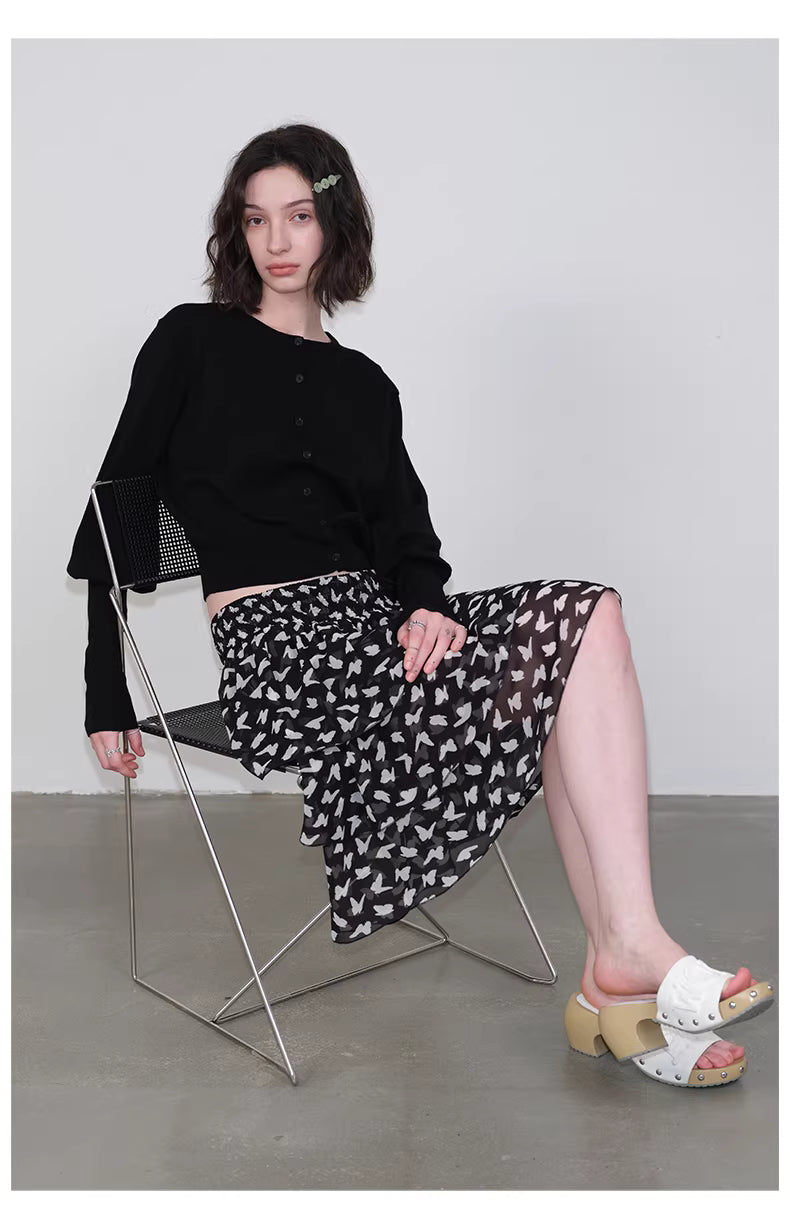 Lantern Sleeve Cardigan in Black Ink or White