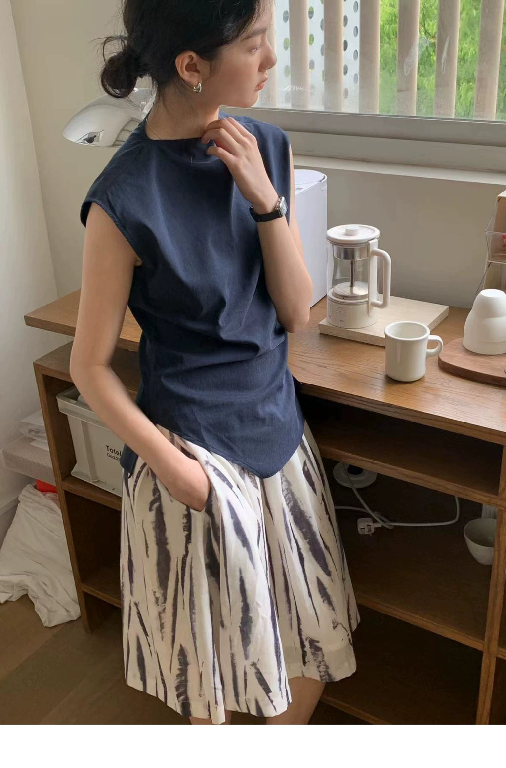 Lyocell Linen Sleeveless Top in Terracotta or Navy