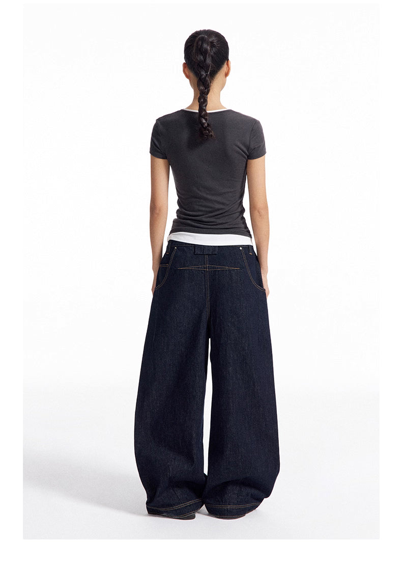 Dark Indigo Barrel-Leg Jeans