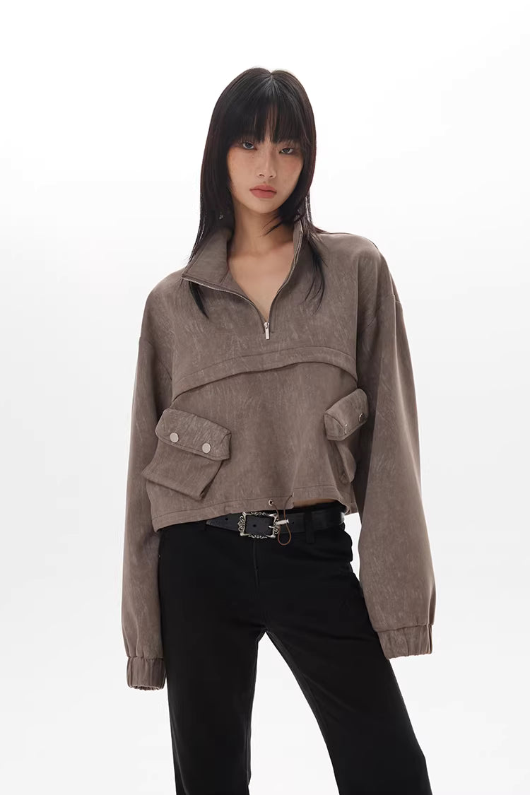 Drawstring Hem Cargo Jacket in Taupe