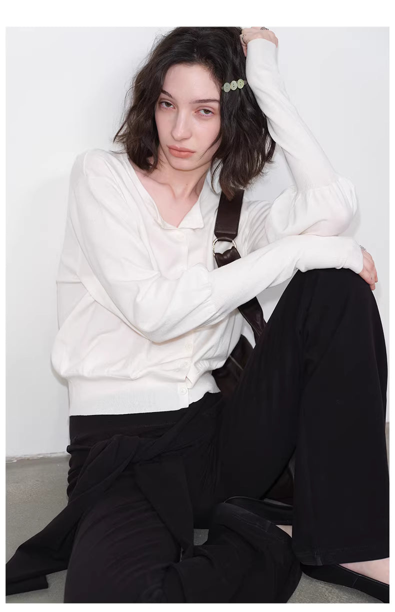 Lantern Sleeve Cardigan in Black Ink or White