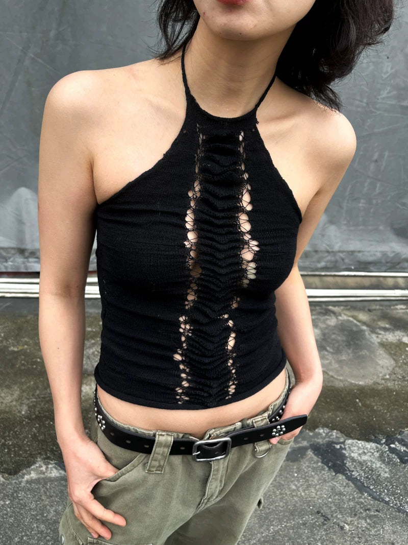 Hand-Knit Spine Halter Top