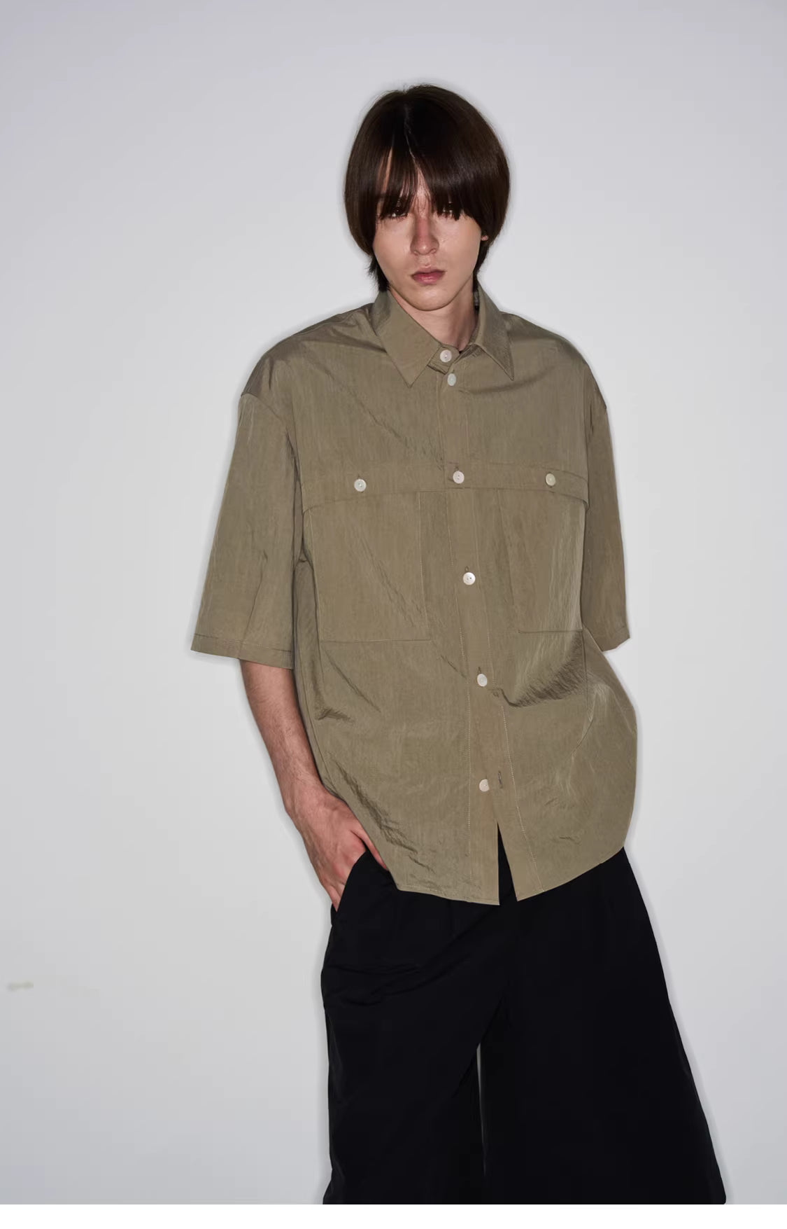Fluid State Lapel Collar Button-Up Shirt