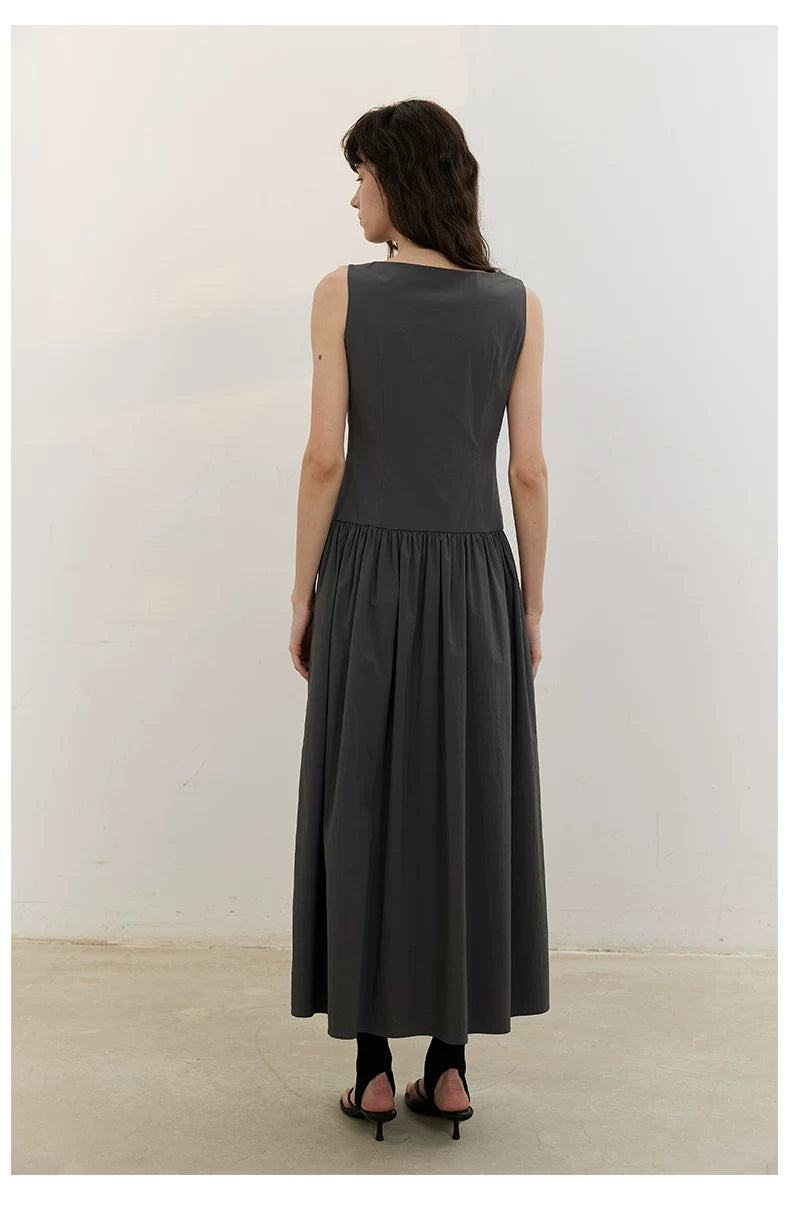 Buttonfront Gathered Maxi Dress