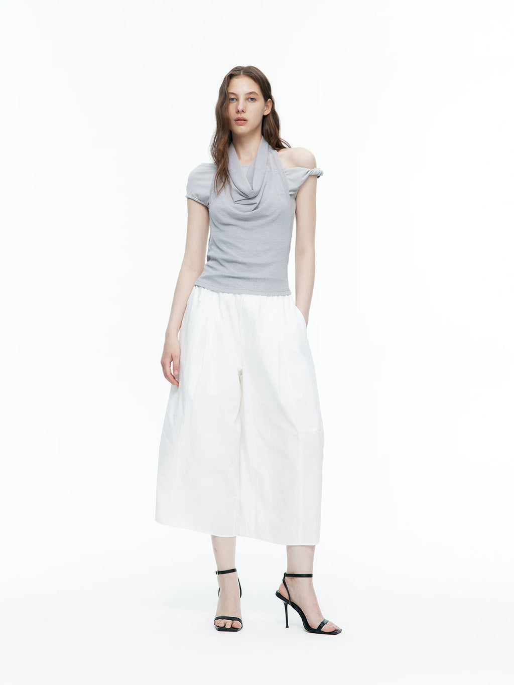 Asymmetric Scarf-Neck Knit Top