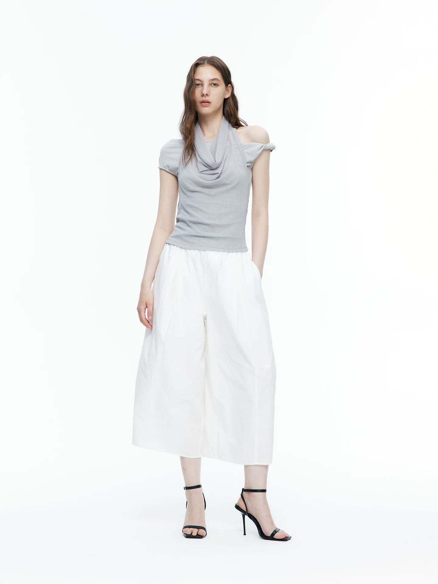 Asymmetric Scarf-Neck Knit Top