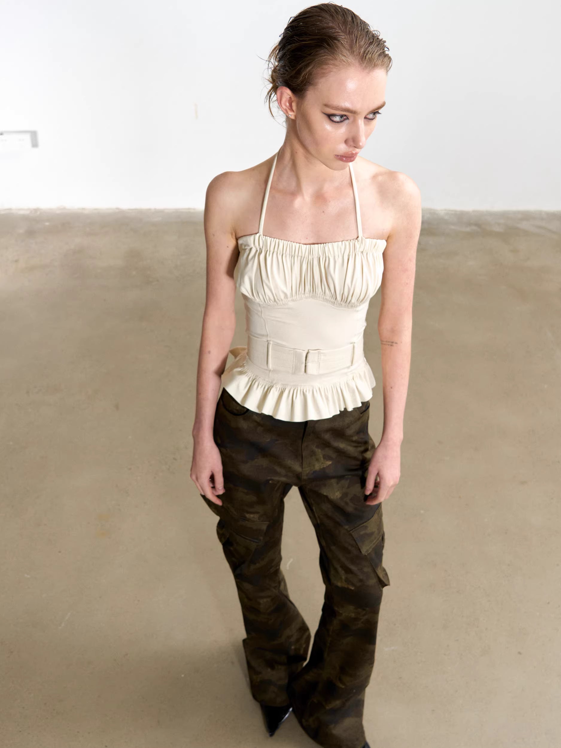 Gathered Corset Halter-Neck Top