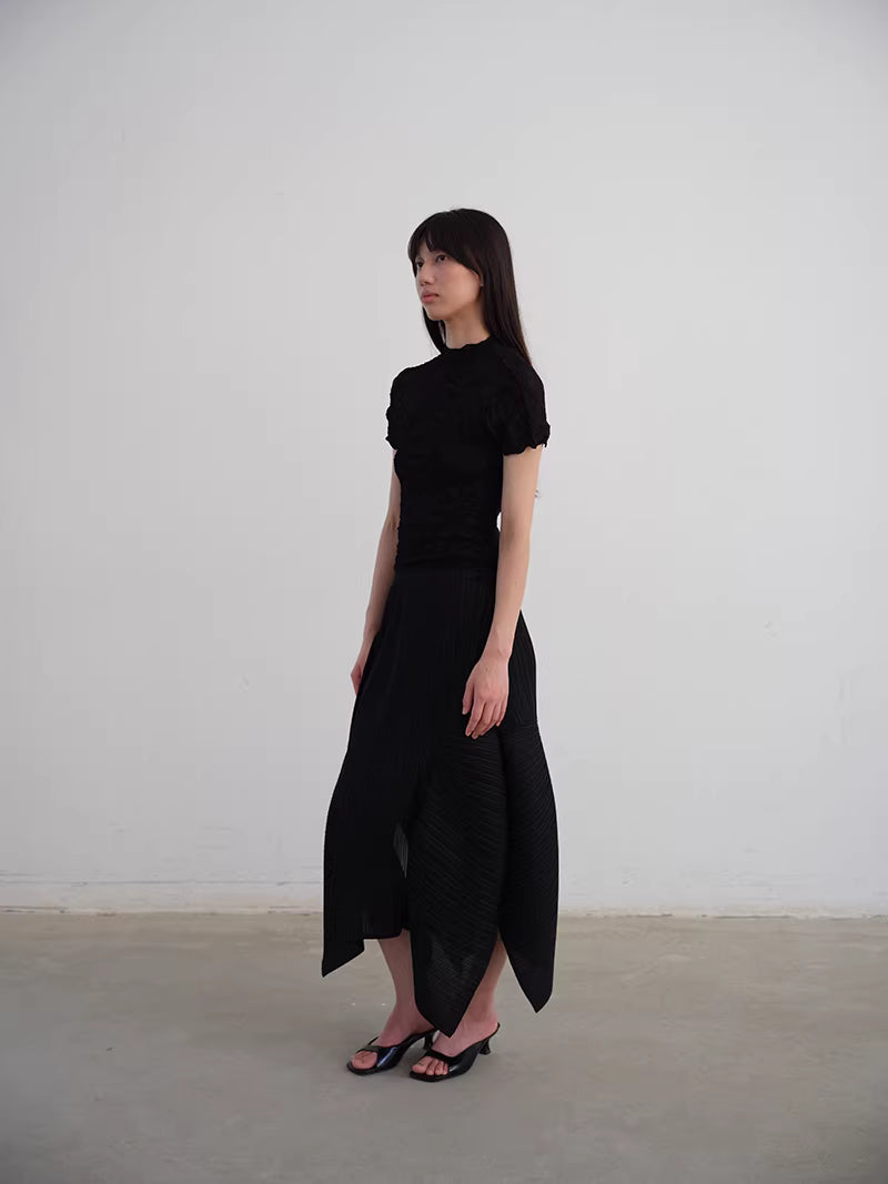Shadow Pleat Midi Skirt
