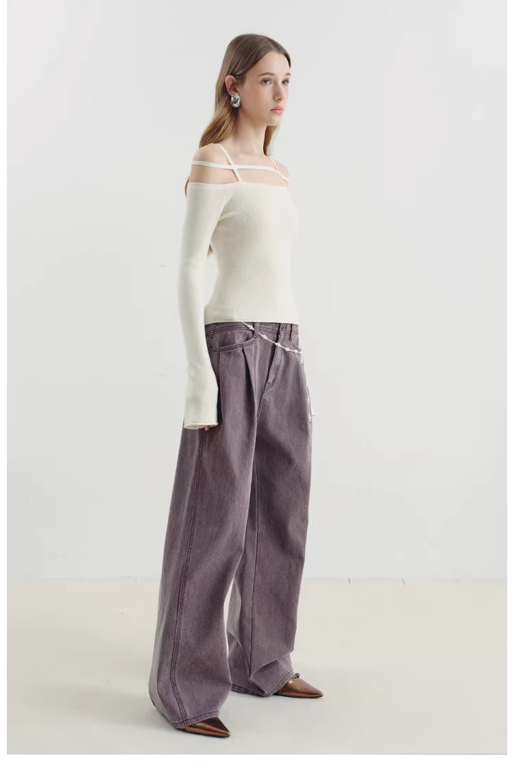 Geometric Strap Knit Long Sleeve Top