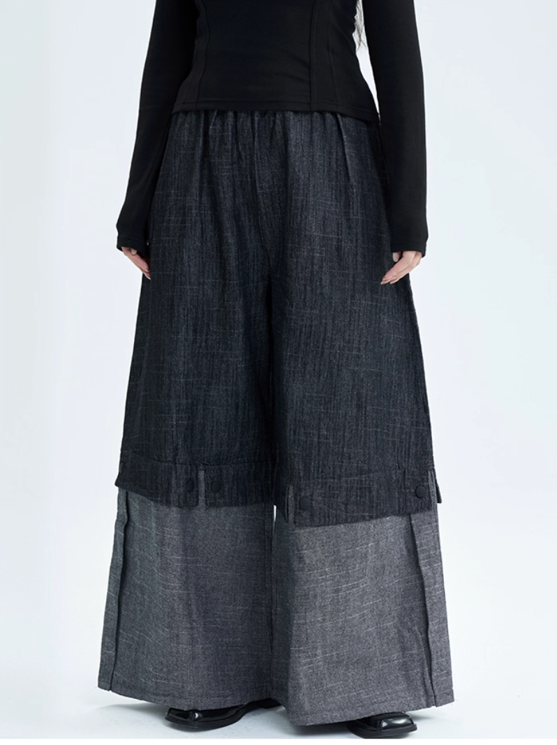 Two-Tone Wide-Leg Pants
