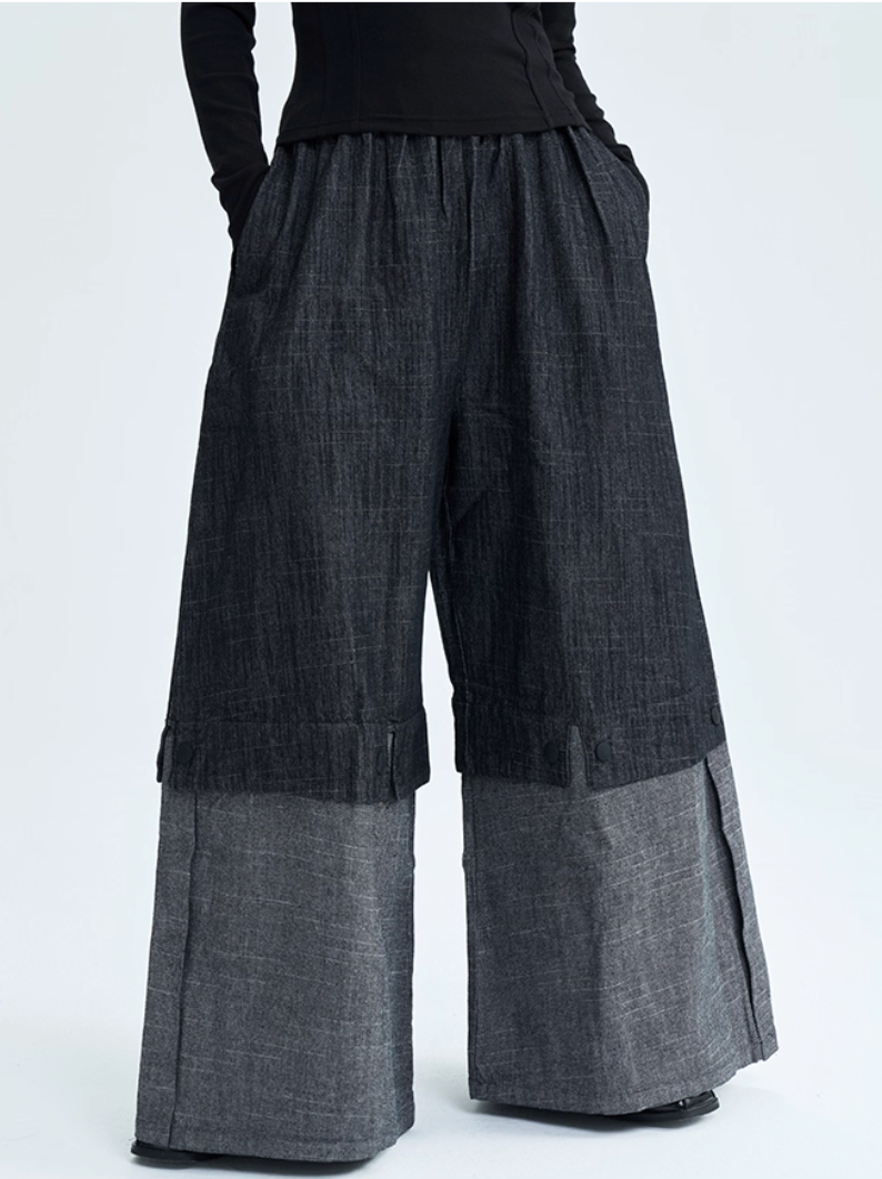 Two-Tone Wide-Leg Pants