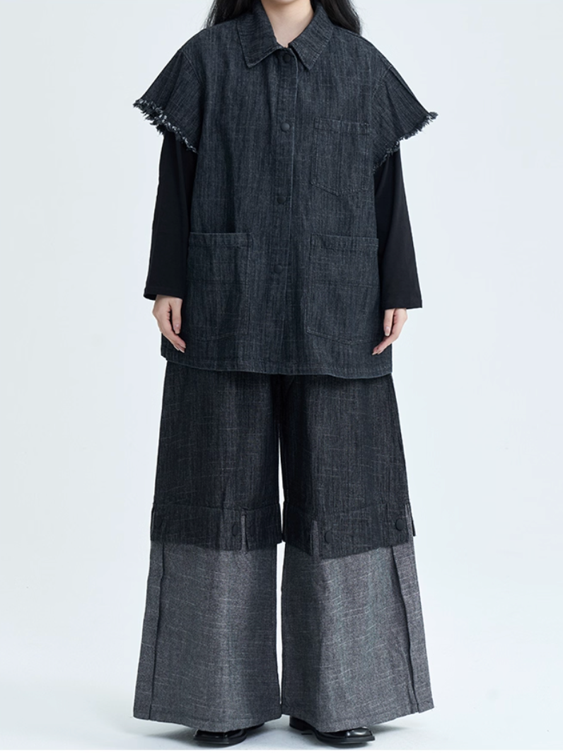 Two-Tone Wide-Leg Pants