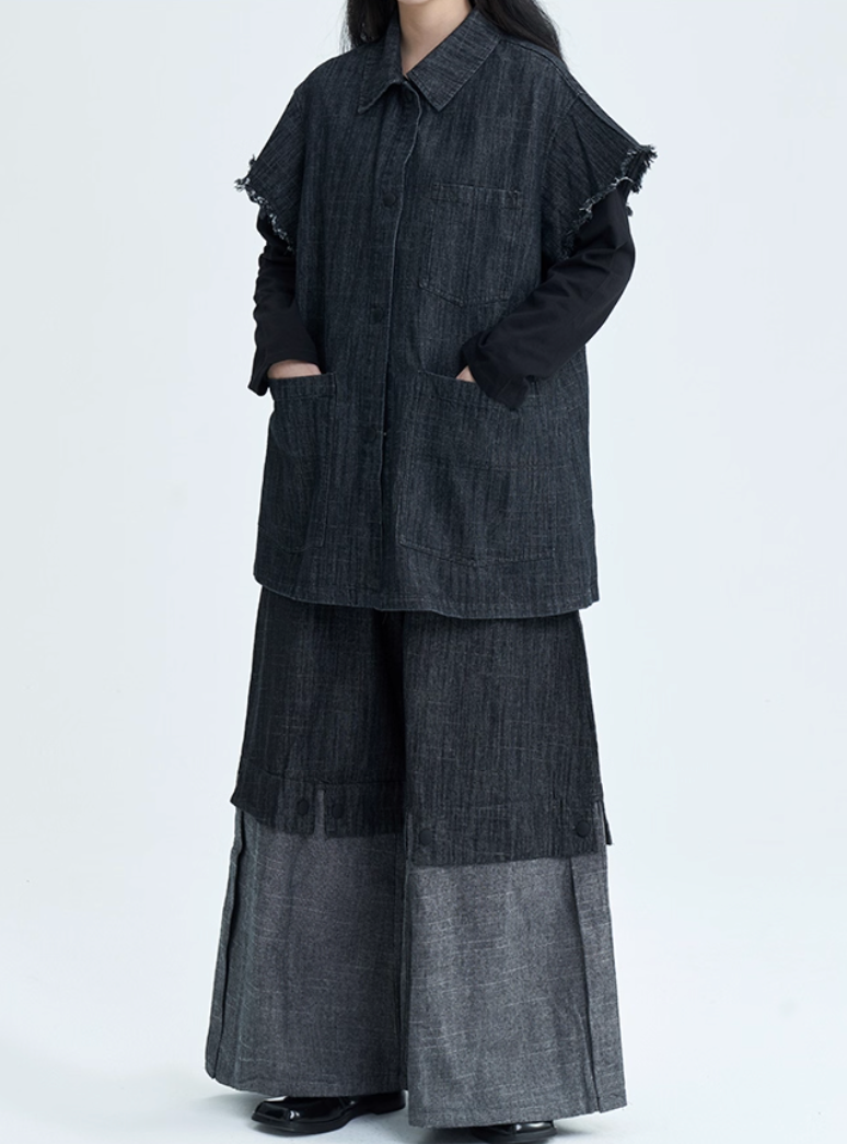 Two-Tone Wide-Leg Pants