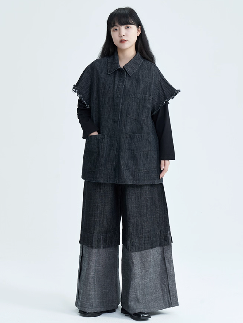 Two-Tone Wide-Leg Pants