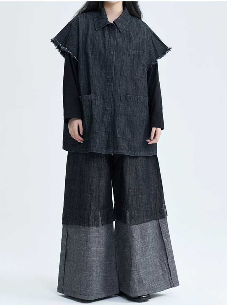 Two-Tone Wide-Leg Pants