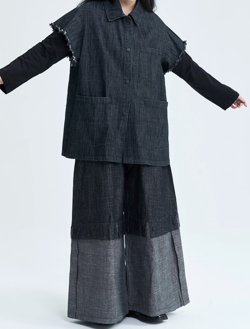 Two-Tone Wide-Leg Pants