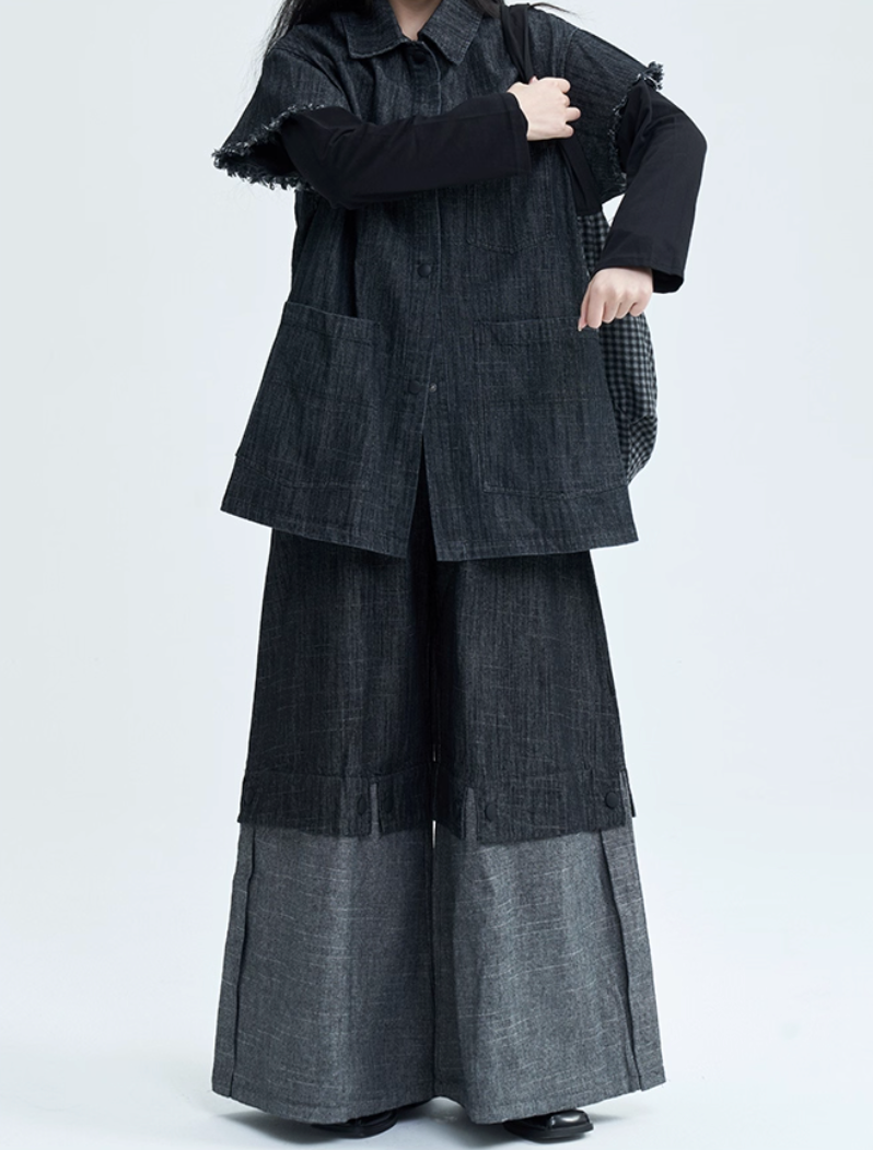 Two-Tone Wide-Leg Pants