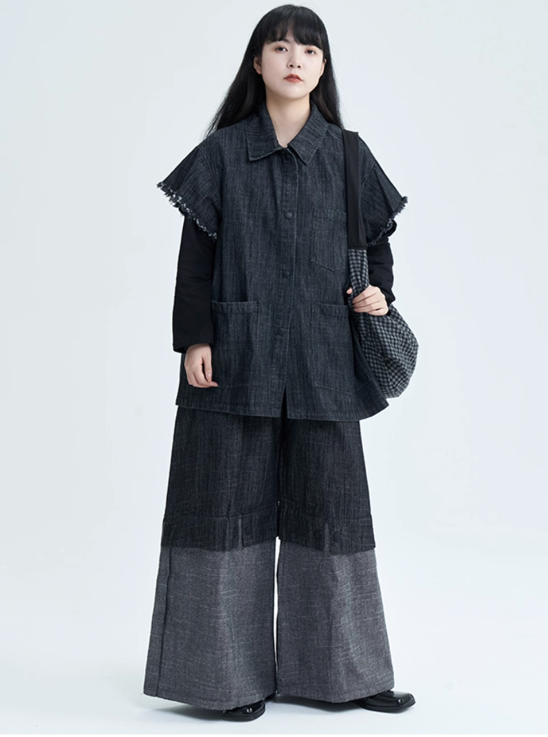 Two-Tone Wide-Leg Pants