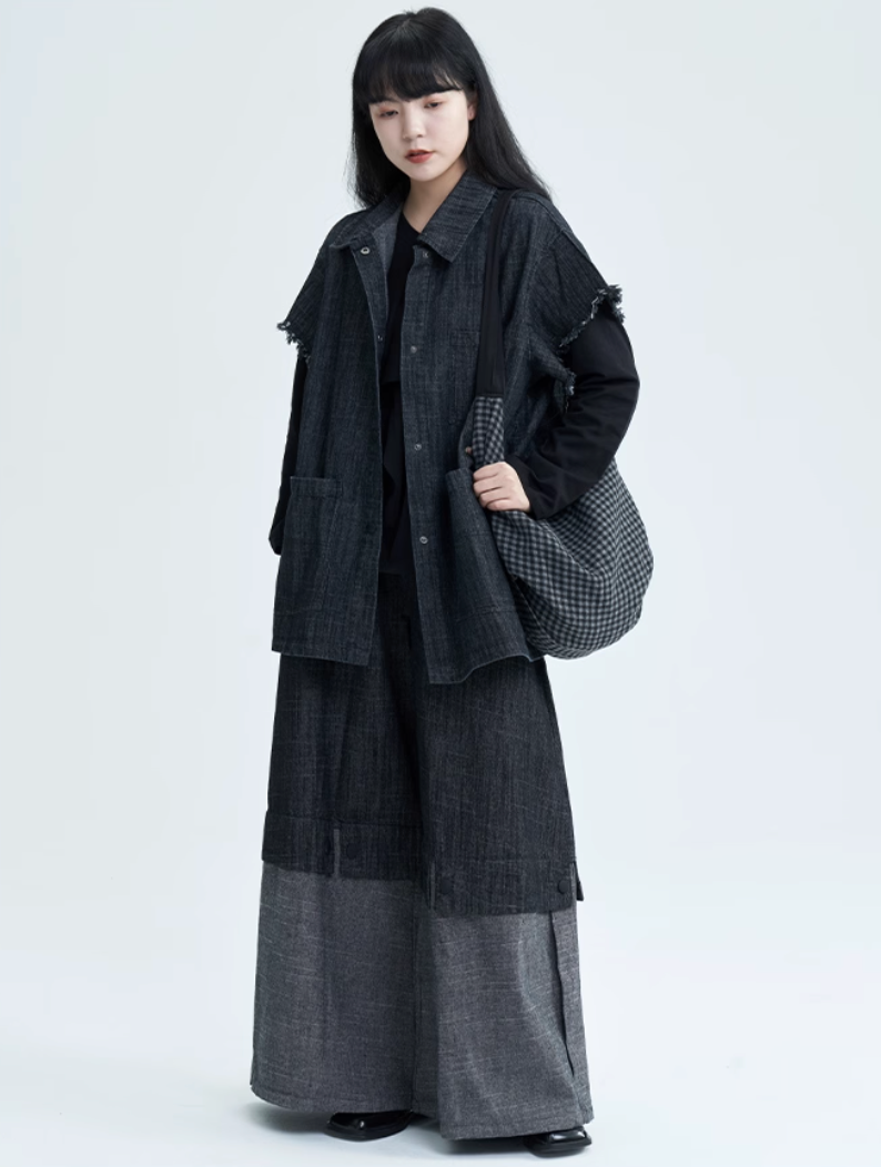 Two-Tone Wide-Leg Pants