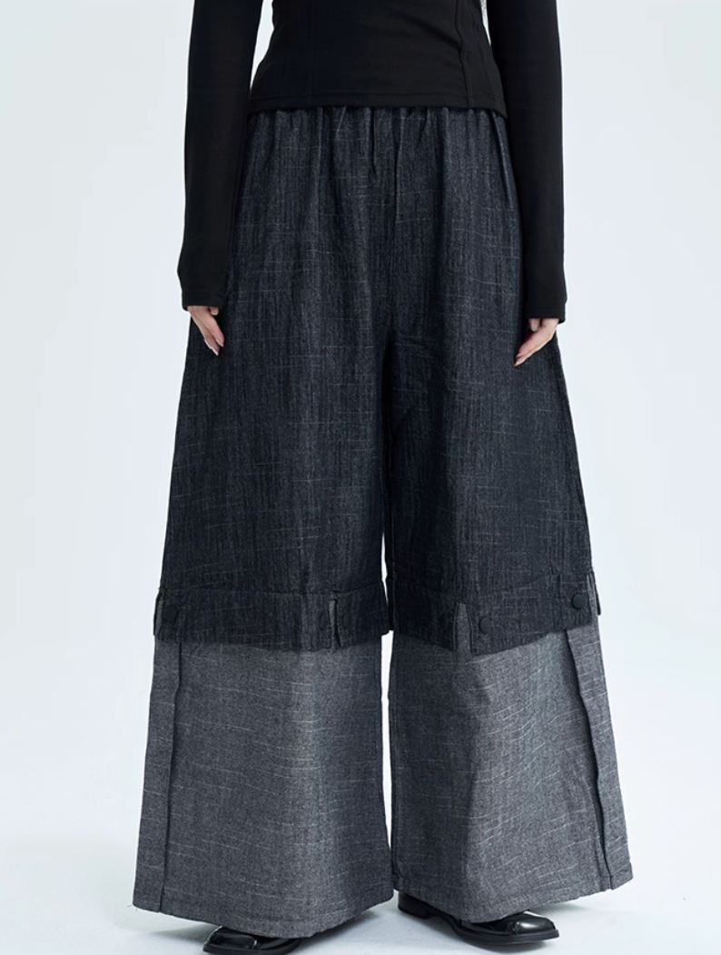 Two-Tone Wide-Leg Pants