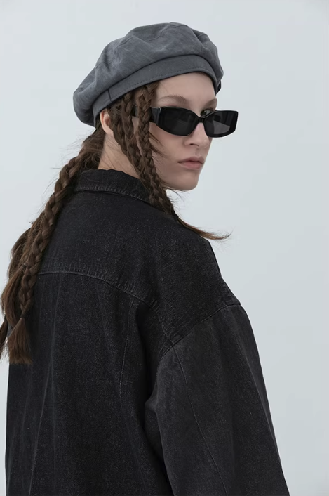 Industrial Deconstructed Denim Buckle Jacket in Dark Grey or Colour Block