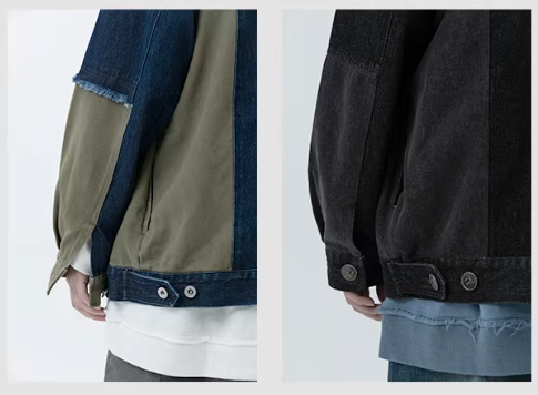 Industrial Deconstructed Denim Buckle Jacket in Dark Grey or Colour Block