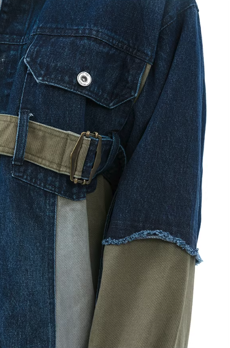 Industrial Deconstructed Denim Buckle Jacket in Dark Grey or Colour Block