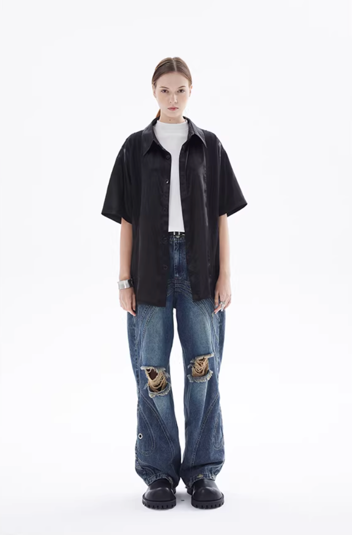 Midnight Satin-Finish Shirt