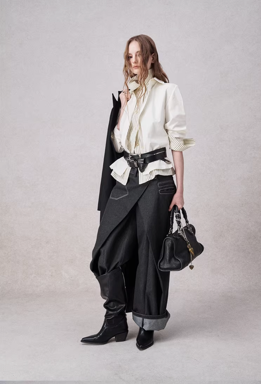 Integrated Belted Deconstructed Jeans