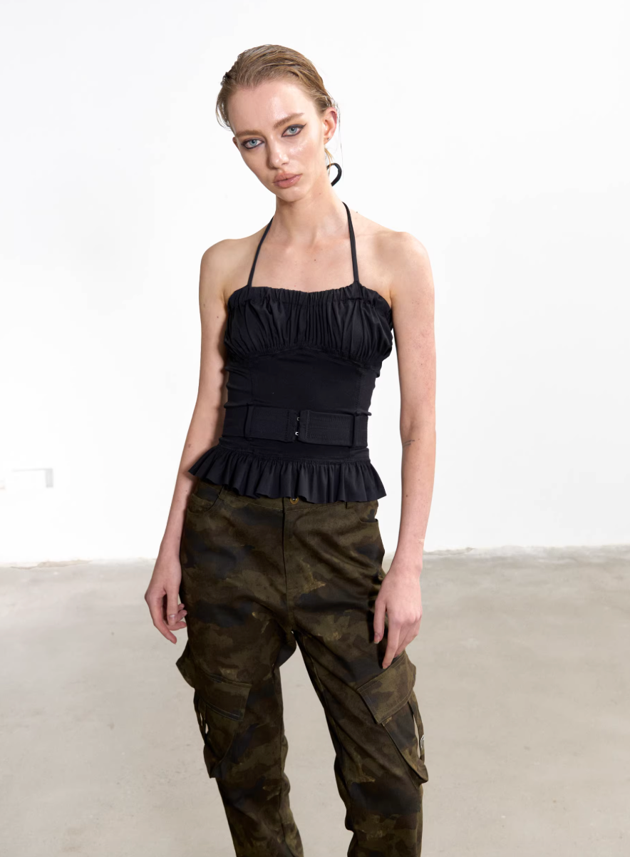 Gathered Corset Halter-Neck Top