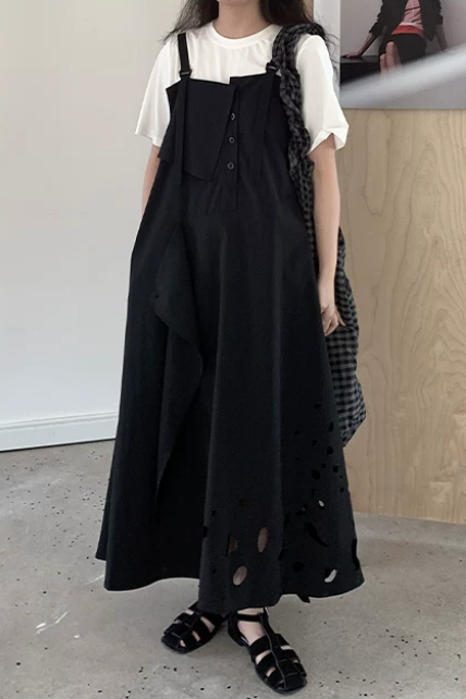 Laser Perforation Suspender Dress