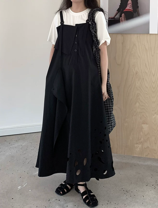 Laser Perforation Suspender Dress