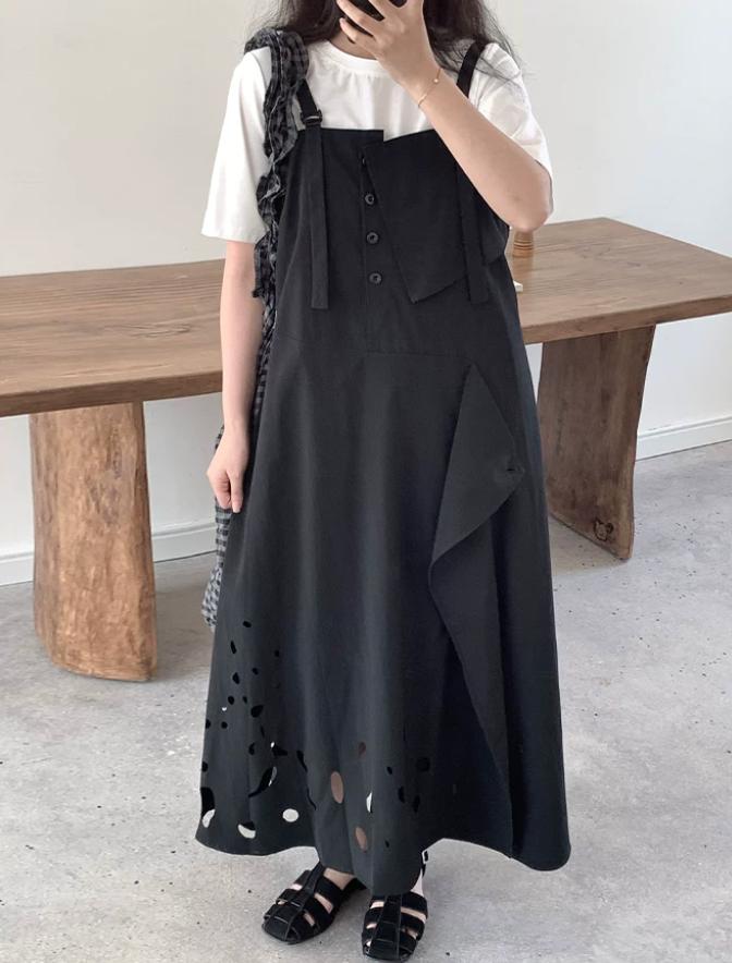 Laser Perforation Suspender Dress