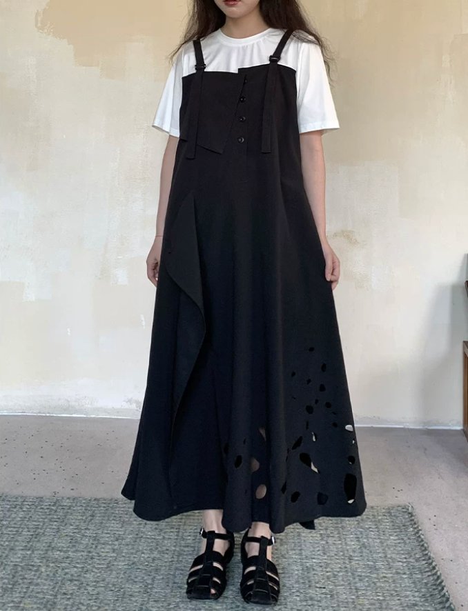 Laser Perforation Suspender Dress
