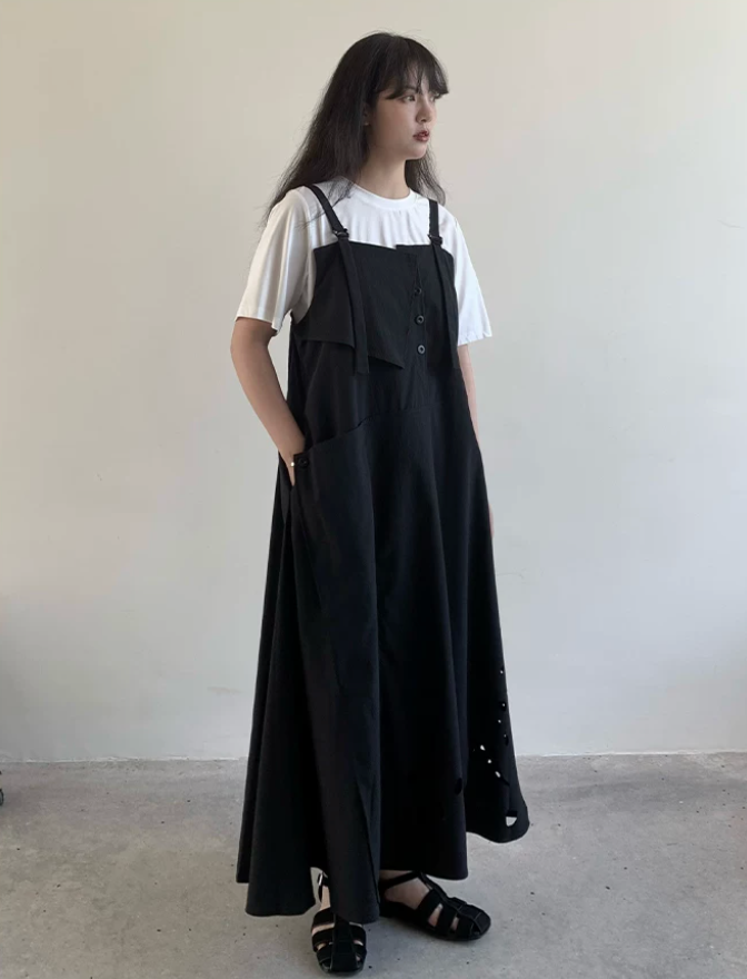 Laser Perforation Suspender Dress