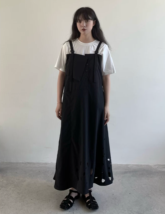 Laser Perforation Suspender Dress