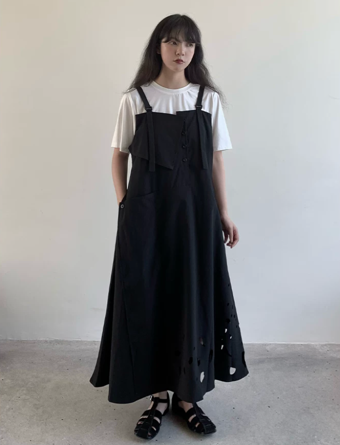 Laser Perforation Suspender Dress