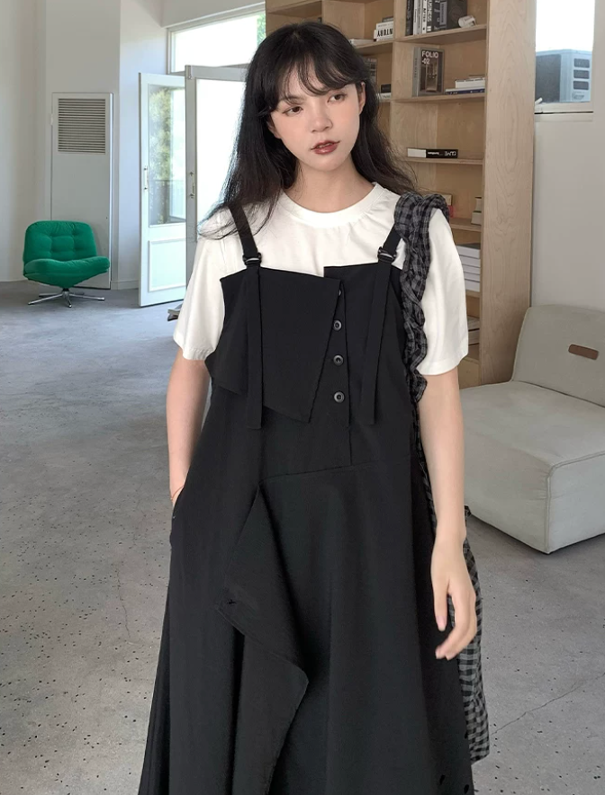 Laser Perforation Suspender Dress