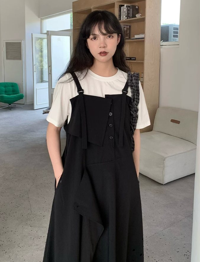 Laser Perforation Suspender Dress