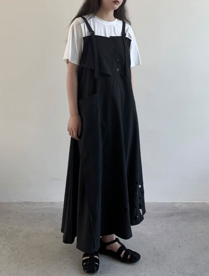 Laser Perforation Suspender Dress
