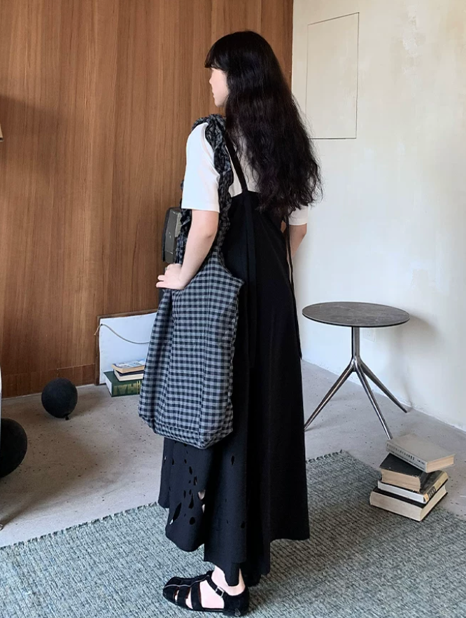 Laser Perforation Suspender Dress