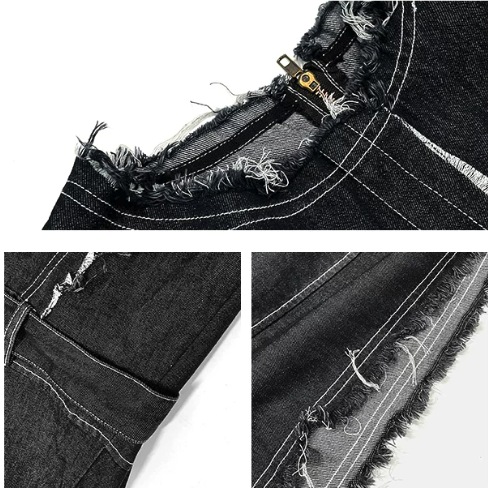 Frayed Edge Contrast-Stitch Denim Dress