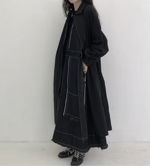 Frayed Edge Contrast-Stitch Denim Dress