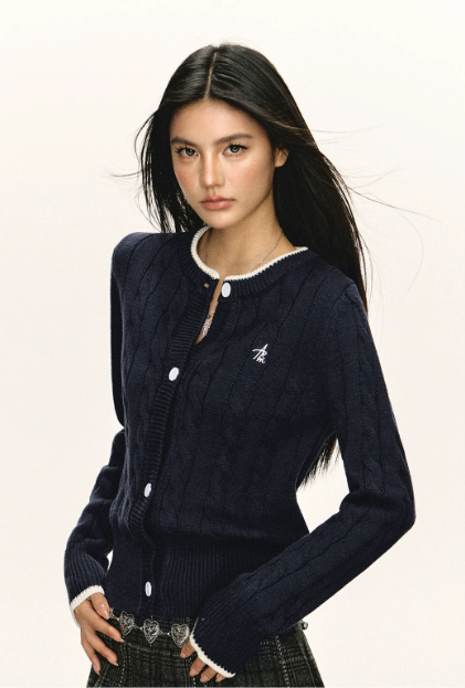 Varsity Tipped Cable Cardigan