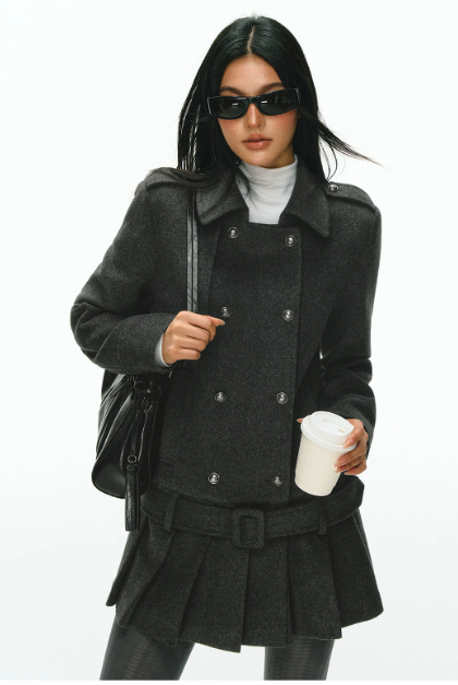 Miranda Double-Breasted Pleat Coat Dress